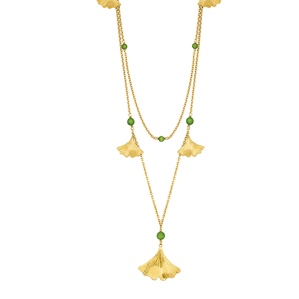 Lalique Ginkgo Large Necklace, Gold and Antinea Green Crystal